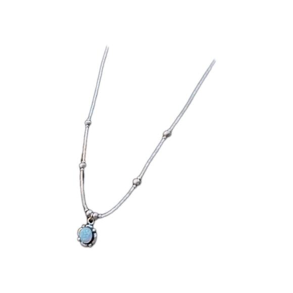 Vintage Liquid Sterling Silver Necklace 925 Round Opal Pendant Southwestern - Picture 2 of 7